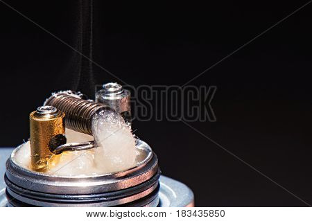 Winding Is Inserted Into The Drip Tip With Dipped With Liquid Evaporation Cotton