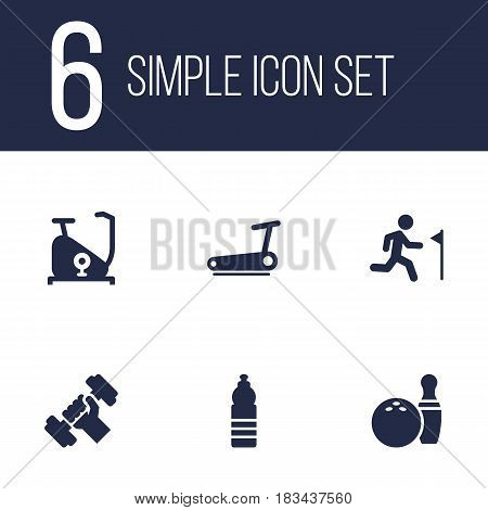 Set Of 6 Training Icons Set.Collection Of Training Bicycle, Running, Kegling And Other Elements.