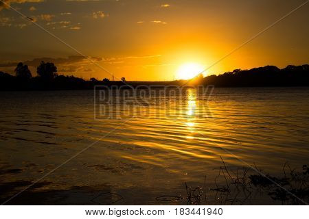 A beautiful sunset by the lake Paranoa in Brasilia, Brazil