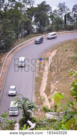 Mountain Road With Green Forest