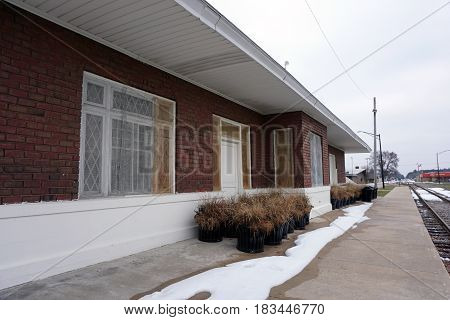The loading platform of the historic Train Depot is now the back of the Kalkaska Historical Museum in downtown Kalkaska.