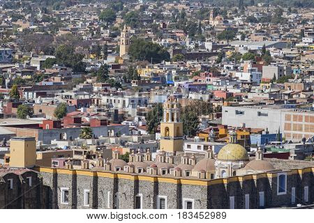 Aerial View Cityscape Of Cholula With Capilla Real O De Naturales