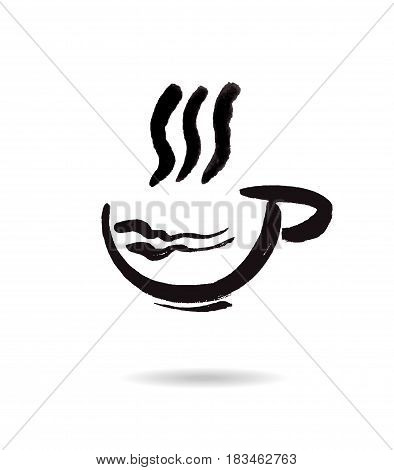 Stylized calligraphic ink cup. Hand drawn design elements. Modern brush calligraphy. Vector. Cup of coffee in sketch
