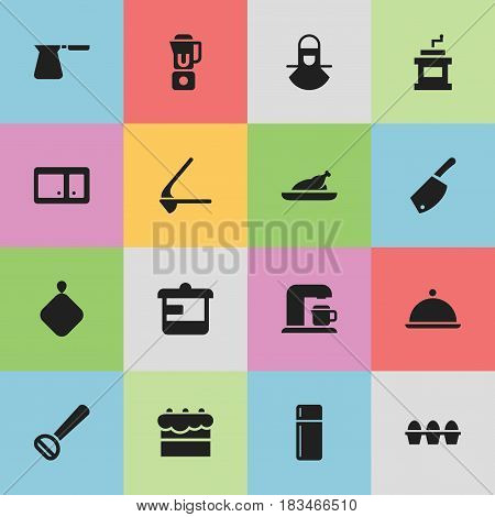 Set Of 16 Editable Cook Icons. Includes Symbols Such As Husker, Egg Carton, Coffee Pot And More. Can Be Used For Web, Mobile, UI And Infographic Design.