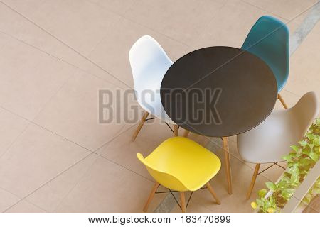 Top View Of Modern Table And Chairs