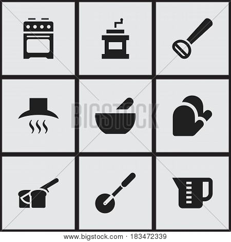 Set Of 9 Editable Cooking Icons. Includes Symbols Such As Kitchen Glove, Husker, Mocha Grinder And More. Can Be Used For Web, Mobile, UI And Infographic Design.