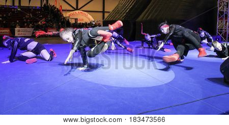 St. Petersburg Russia - 15 April, A teenager dancing hip hop,15 April, 2017.
International Motor Show IMIS-2017 in Expoforurum.
Dance show group of teenagers in the style of hip-hop.