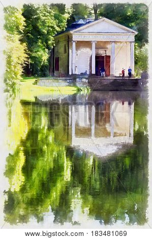 Colorful painting of Arkadia park, Lodz Voivodeship, Poland
