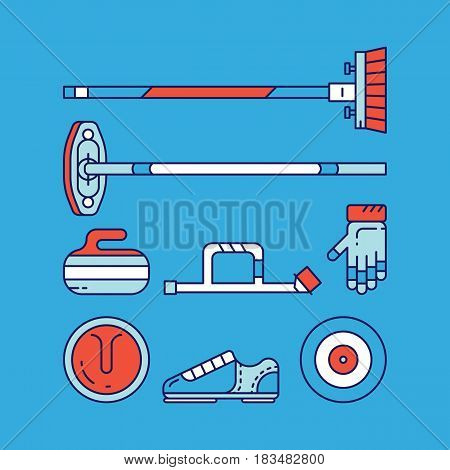 Curling equipment: stome, broom shoes gloves Vector concept