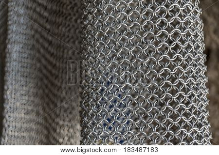 Texture of chainmail of a medieval armor knight, Pattern, background, closeup, detail