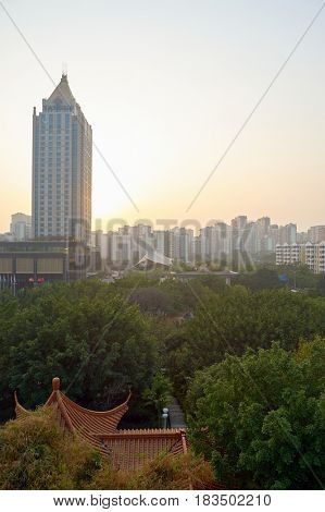 SHENZHEN, CHINA - MARCH 01, 2016: view of Longgang District from the park in the daytime. Longgang District is one of the six districts of Shenzhen, China.