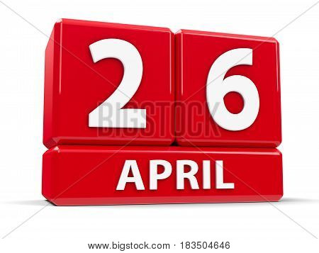 Red cubes - The Twenty Sixth of April - on a white table - World Intellectual Property Day three-dimensional rendering 3D illustration