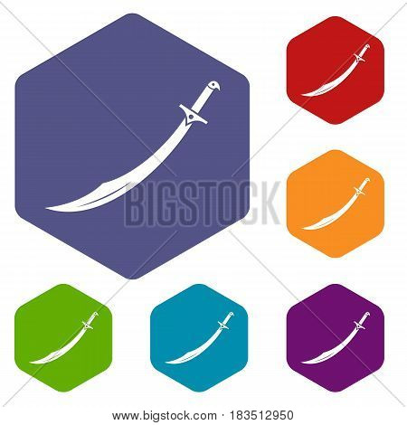 Scimitar sword icons set hexagon isolated vector illustration