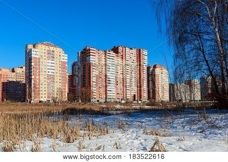 A new residential district on the banks of the river Pekhorka. City Balashikha, Moscow region, Russia.