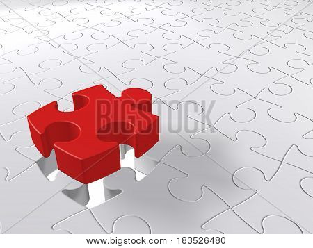Puzzle Last Piece Coming Down, Jigsaw Concept, White Background