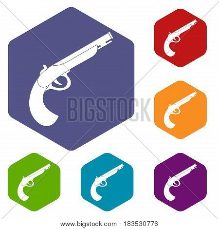 Gun icons set hexagon isolated vector illustration