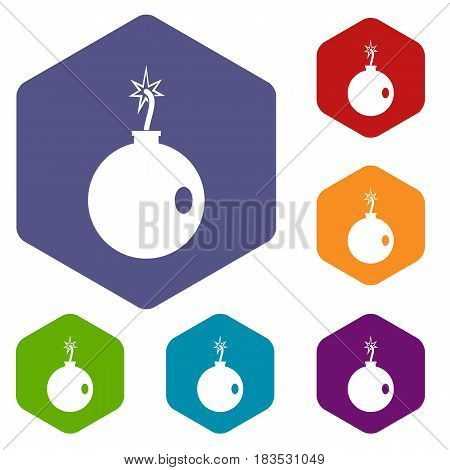 Cannonball icons set hexagon isolated vector illustration