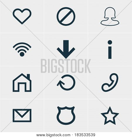 Vector Illustration Of 12 Interface Icons. Editable Pack Of Downward, Mainpage, Letter And Other Elements.