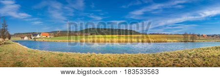 German panorama view to a rural landscape in Bavaria Unterfranken