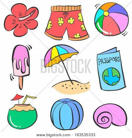 Vector art summer object doodles collection stock