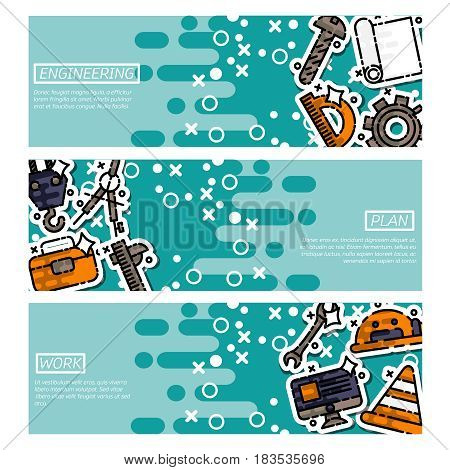 Set of Horizontal Banners about engineering. Vector design concept.