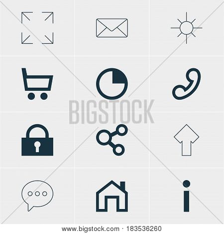 Vector Illustration Of 12 Interface Icons. Editable Pack Of Sunshine, Handset, Mainpage Elements.