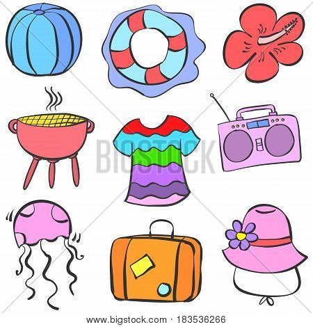 Collection stock summer element doodle set vector art