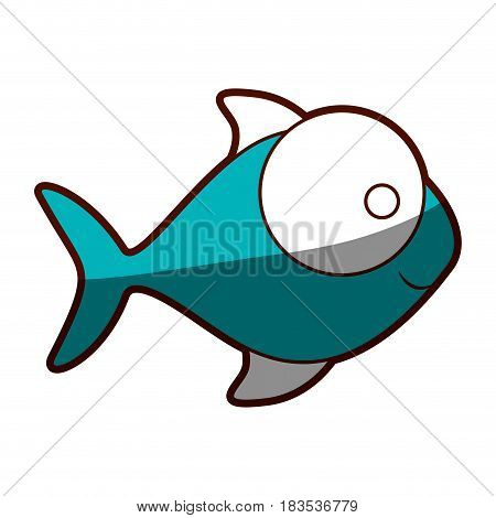 silhouette color blue of fish with big eye and small pupil vector illustration