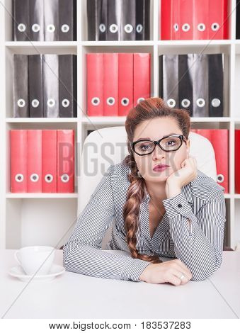 Bored Business Woman Working In Office