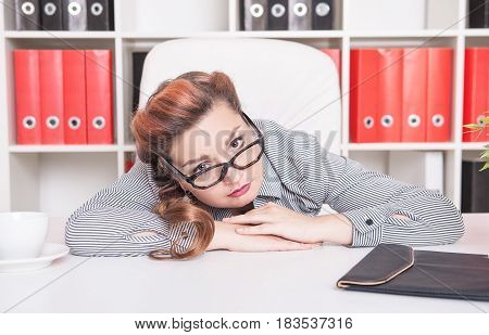 Bored Business Woman Working In Office
