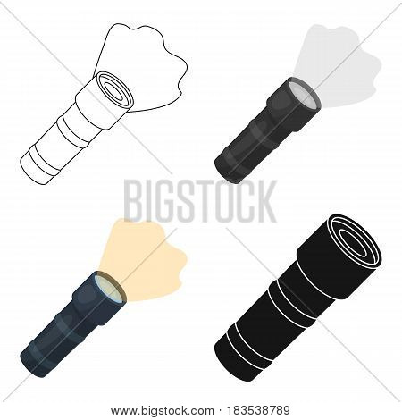 Flashlight icon in cartoon design isolated on white background. Police symbol stock vector illustration.