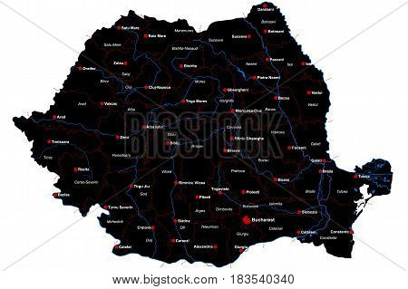 Large and detailed map of Romania with regions and main cities.