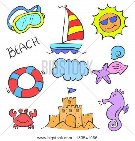 Collection stock element summer doodles vector art