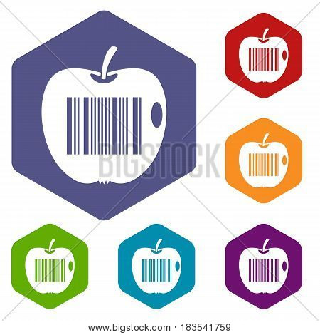 Code to represent product identification icons set hexagon isolated vector illustration