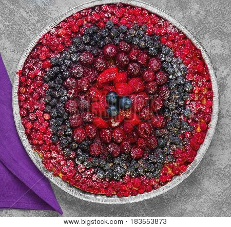 Berry Round Pie Tartlet Made From Assorted Red And Blue Berries