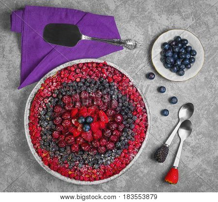Berry Round Pie Tartlet Made From Assorted Red And Blue Berries