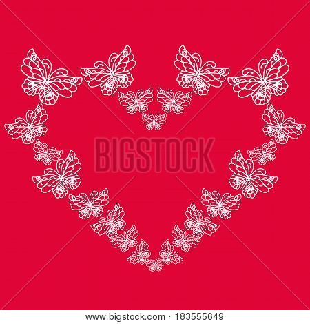 Heart made of butterflies. Isolated object. Wedding invitation. Vector illustration