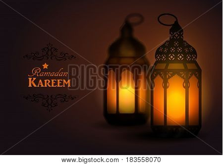 Intricate Arabic lamps with lights for Ramadan Kareem vector
