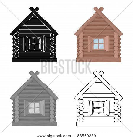 Wooden house icon in cartoon design isolated on white background. Russian country symbol stock vector illustration.