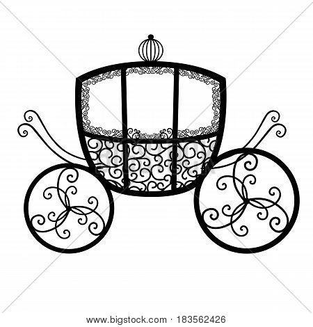 Decorative brougham. Wedding carriage. Coach. Vintage carriage isolated on white background. Also suitable for invitation card. Vector illustration.