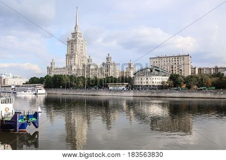 Moscow river, beautiful sky and architecture Moscow
