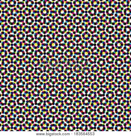 CMYK halftone seamless pattern. Colorful printed background.