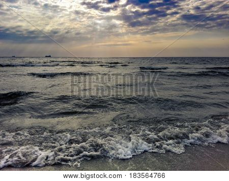 Photo of the beach early in the morning. Seascape.