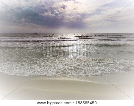 Photo of the beach early in the morning. Seascape.