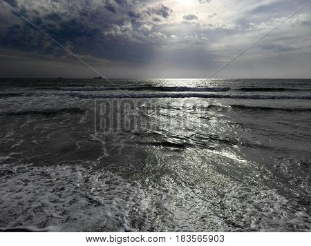 Photo of the beach early in the morning. Seascape.