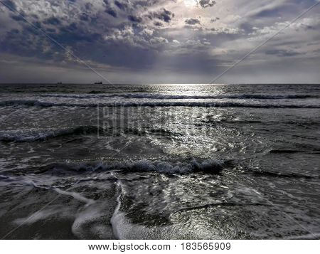 Photo of the beach early in the morning. Seascape.