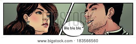 Comics  art  Couple. Color vector illustration .