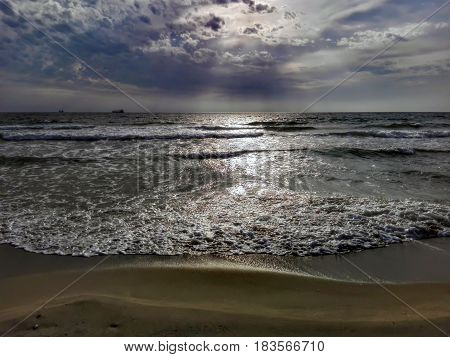 Photo of the beach early in the morning. Seascape.