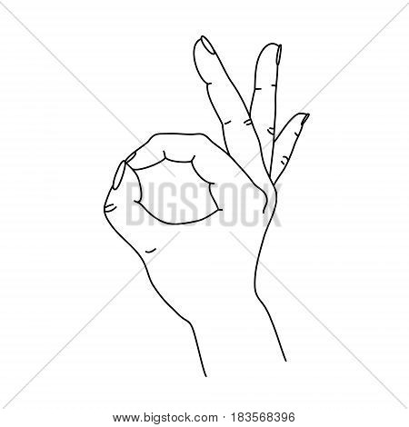Hand drawn in a sketch style shows OK symbol, a black and white illustration