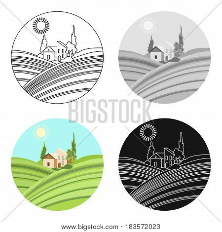 Lodge with vineyards icon in cartoon design isolated on white background. Wine production symbol stock vector illustration.